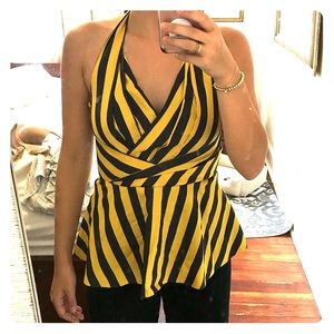 Odille Yellow Grey Striped Melosa Halter Top